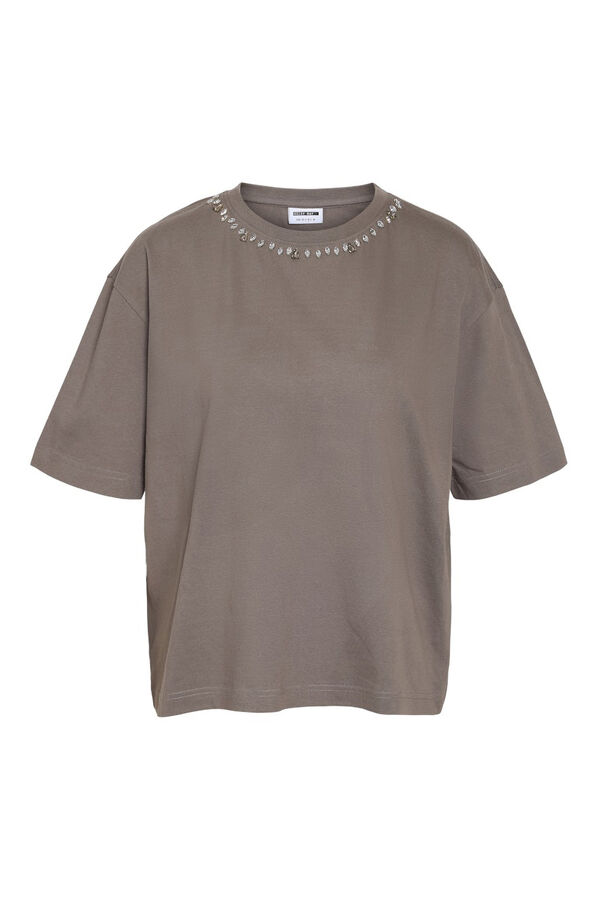 Noisy May T-shirt com gola de joia cinzento