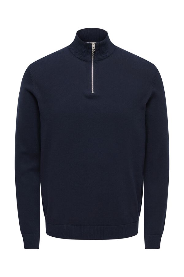 Only & Sons High neck zip-up jumper blue