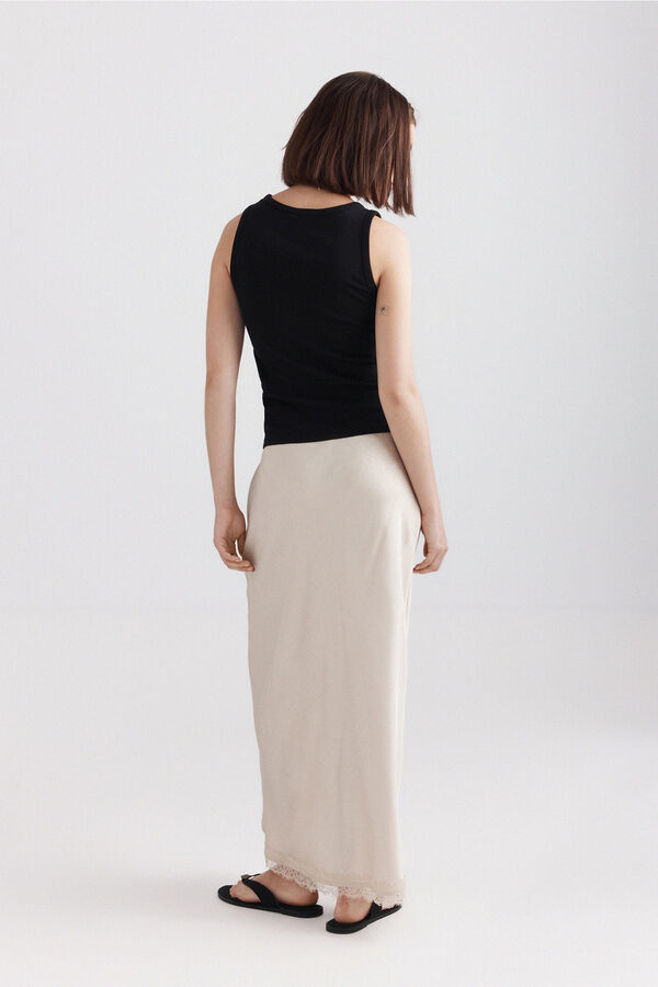 Springfield Satin-finish midi lace skirt beige