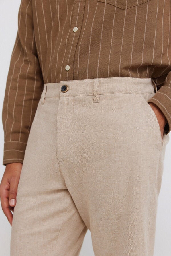 Springfield Bermuda dobby en lin comfort fit camel