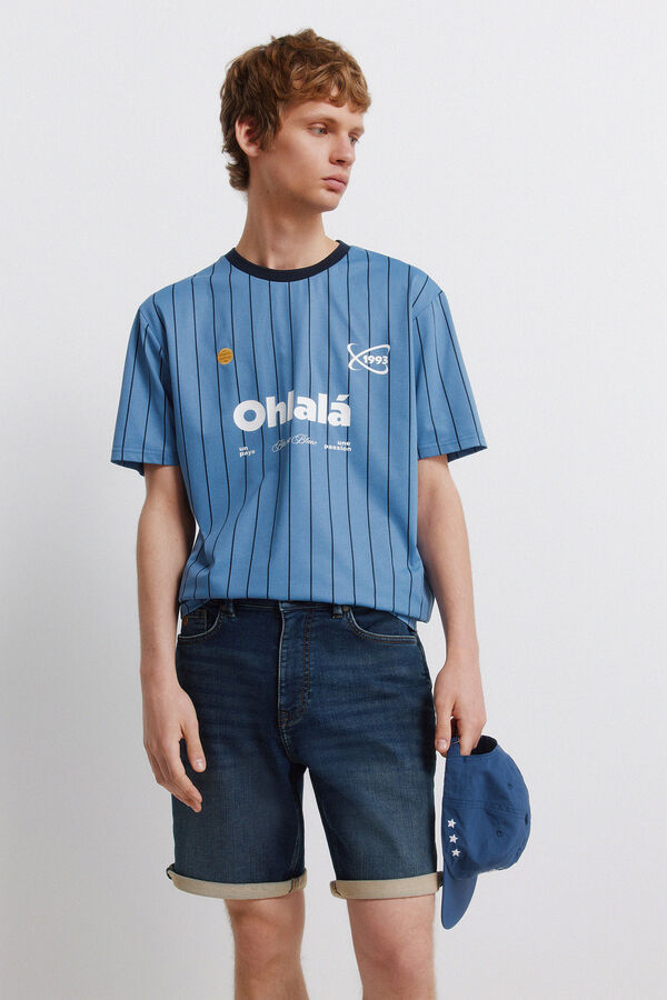 Springfield Dark knit denim Bermuda shorts blue