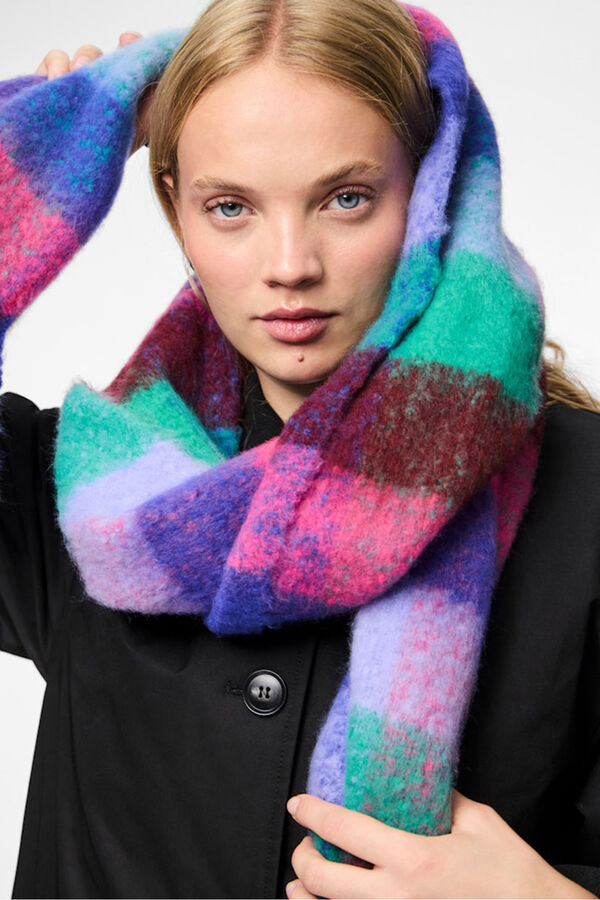 Pieces Cachecol longo xadrez macio com franjas azul