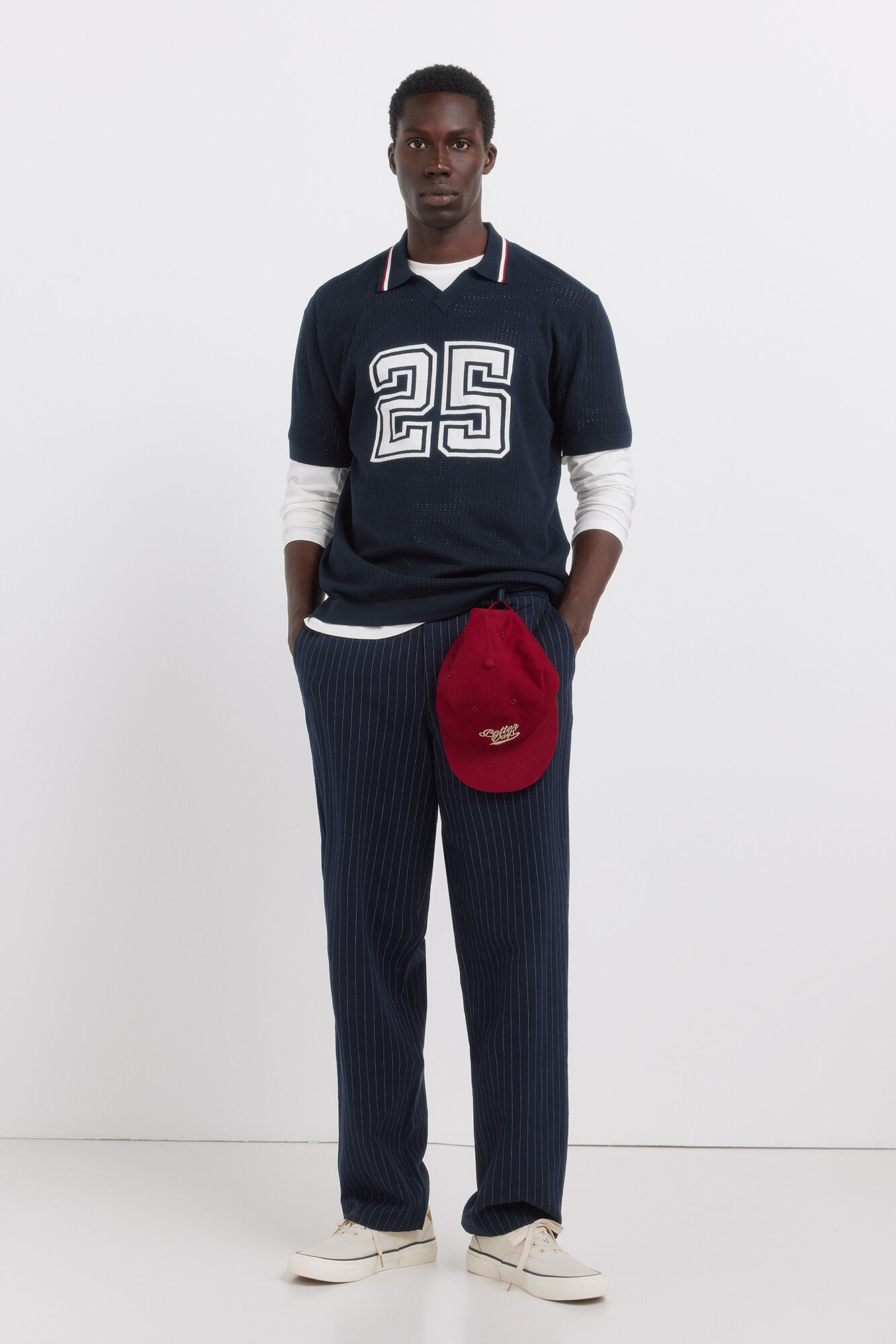 Springfield Chino pantalone od lana sa prugama ravnog kroja