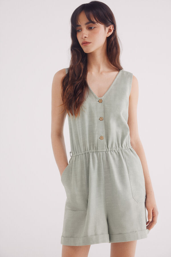 Springfield Kurzer Baumwoll-Jumpsuit Gr&uuml;n