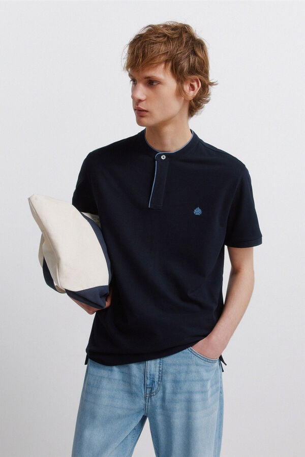 Springfield Polo de piqu&eacute; gola mao slim fit azul