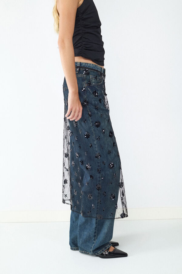 Balmohk Saia midi transparente com lantejoulas preto