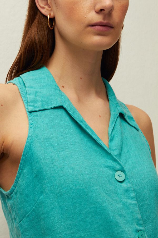 Systemaction Linen shirt collar gilet blue