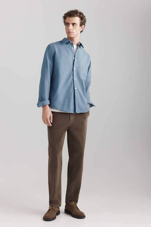 Springfield Chemise oxford teinte en pi&egrave;ce bleu