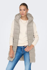 JDY Long puffer gilet with hood grey