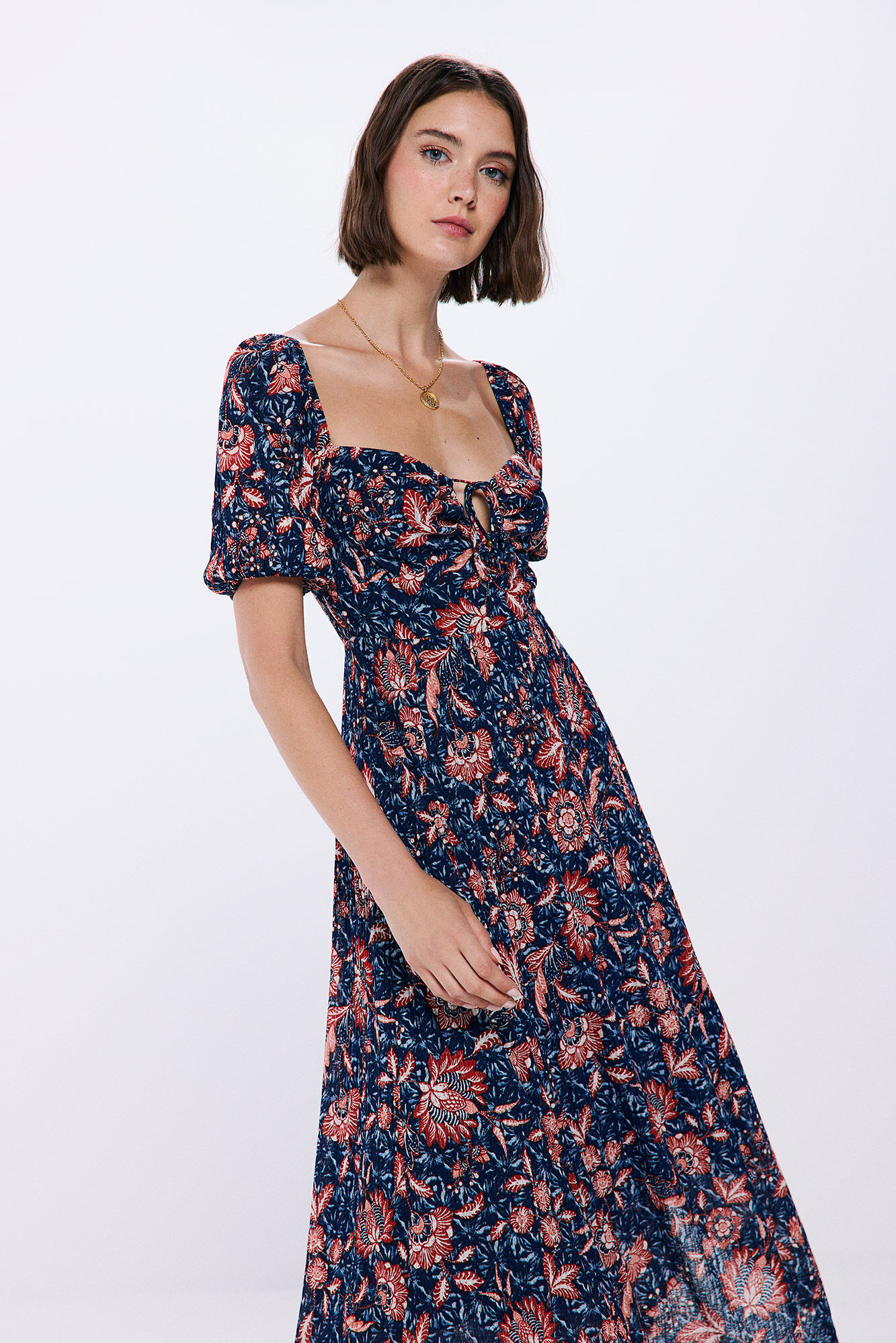 Springfield Damenkleid Mit V-Ausschnitt & Kordelzug – Lässiges Design Mit Rüschenärmeln, Urbaner Style