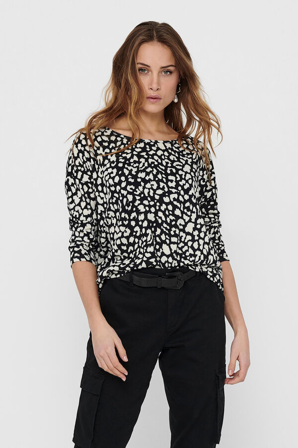 Springfield Cropped sleeve T-shirt with bateau neck noir