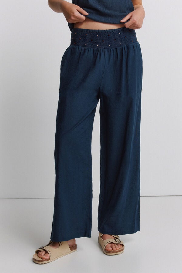 Springfield Cotton wide-leg trousers blue