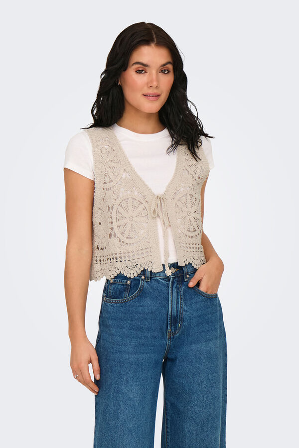 JDY Colete curto em crochet bege