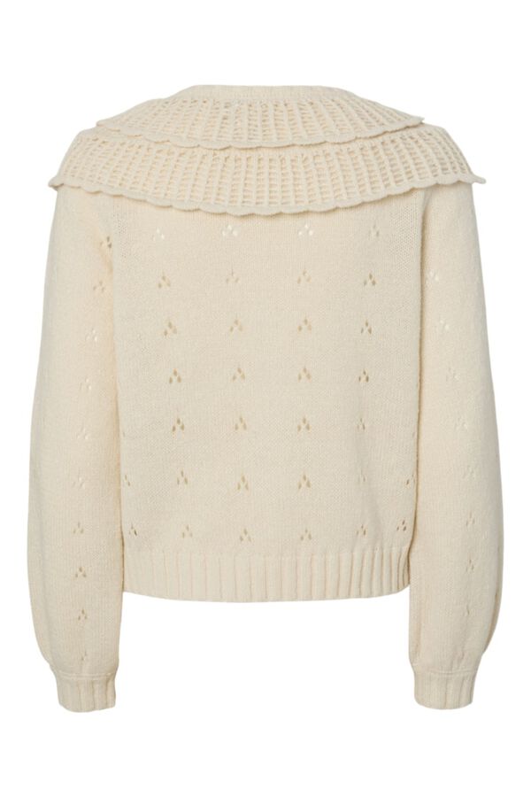 Pieces Fine knit ruffled openwork cardigan" white