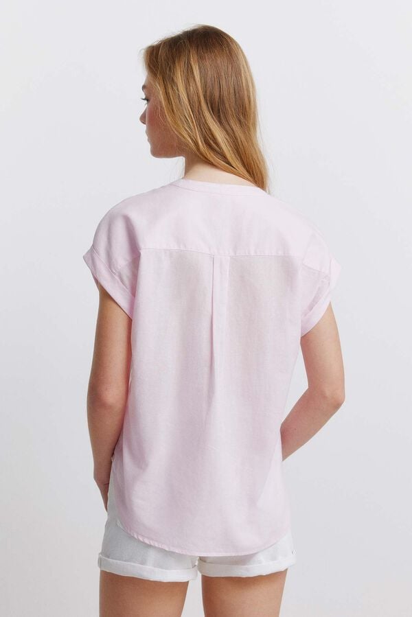 Springfield Cotton mandarin collar shirt pink