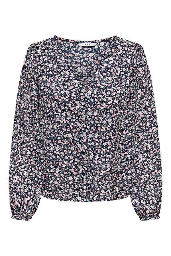 Springfield Printed long-sleeved blouse bleuté
