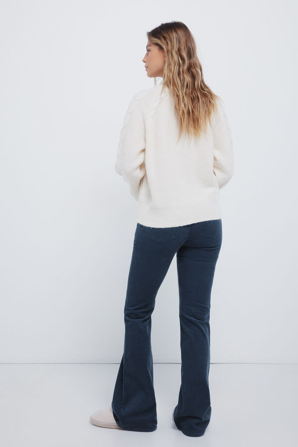 Springfield Calças de veludo cotelê com boca de sino baixa azul