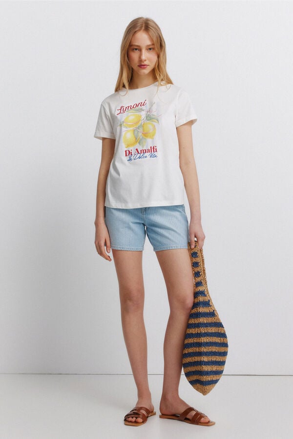 Springfield T-shirt de manga curta com desenho bege