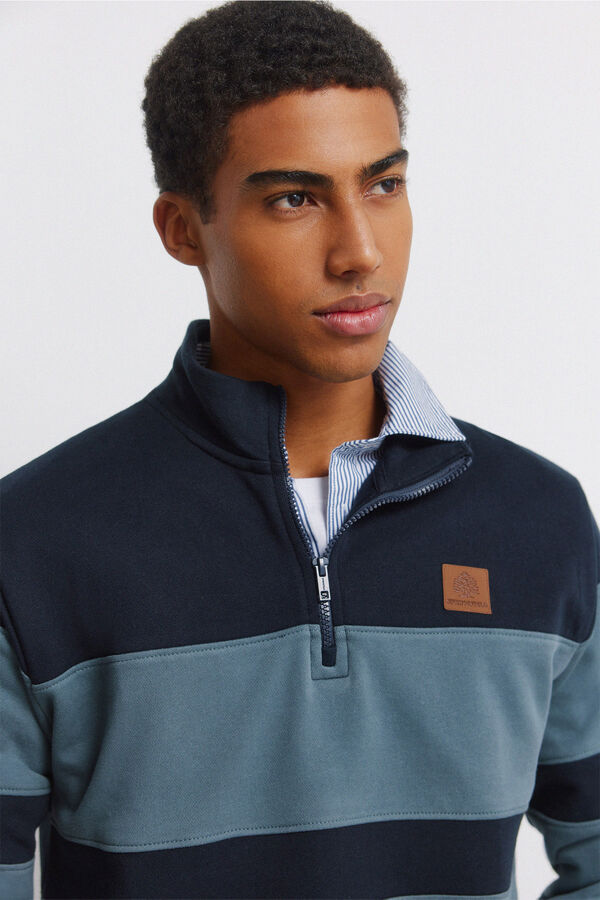 Springfield Color block trucker neck sweatshirt blue