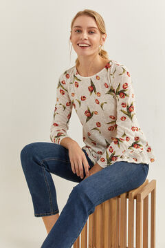 Springfield Shirt mit Print Saum R&uuml;schen mittelbeige