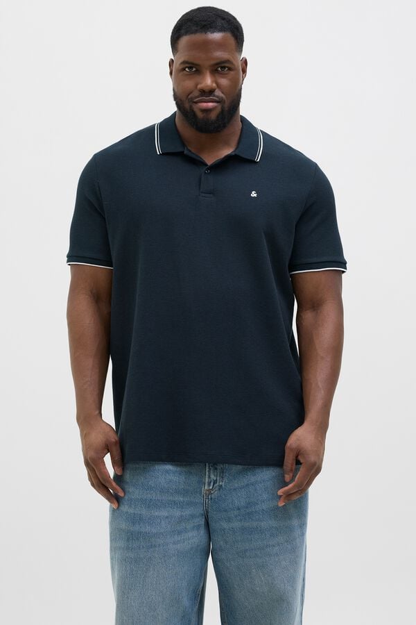 Jack & Jones PLUS Polo regular punto piqu&eacute; azul