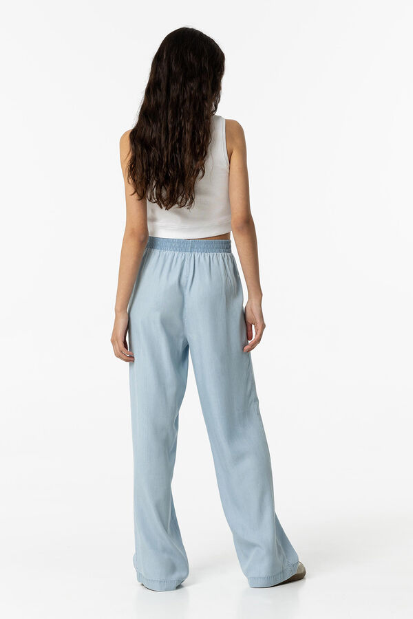 Springfield Wide Leg Lyocell Culotte Pants with Ties blue mix