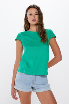 Springfield T-shirt with Swiss embroidery sleeves green