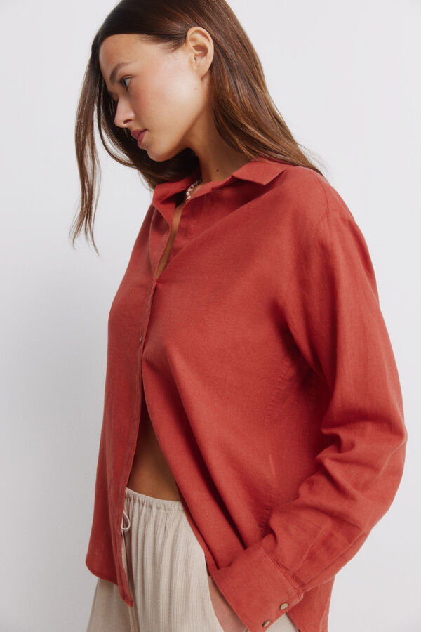 Springfield Linen V-neck shirt red