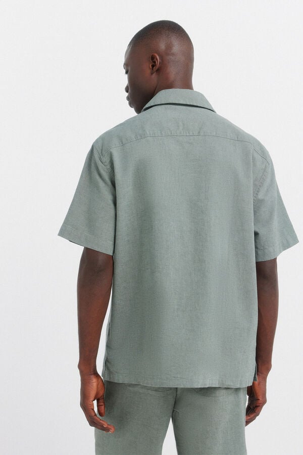 Springfield Linen bowling short sleeve shirt green