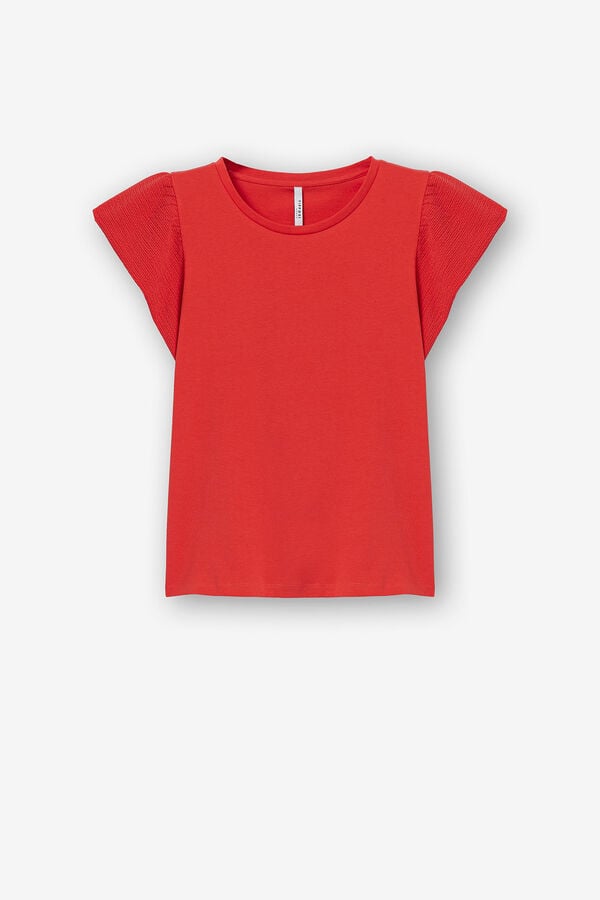 Springfield T-shirt mangas com efeito enrugado vermelho
