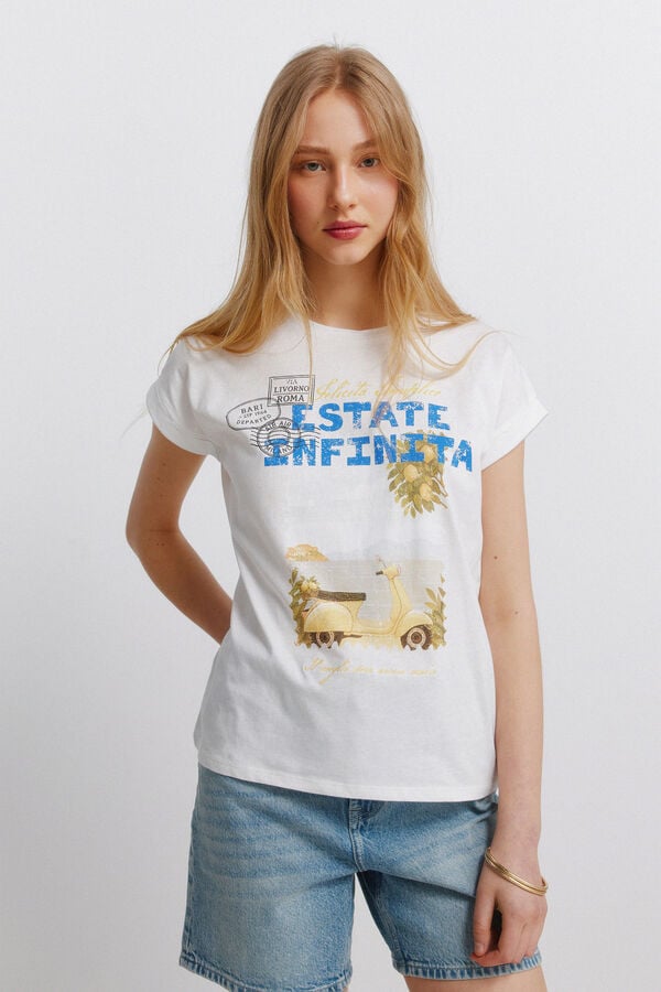 Springfield Printed short sleeve T-shirt beige