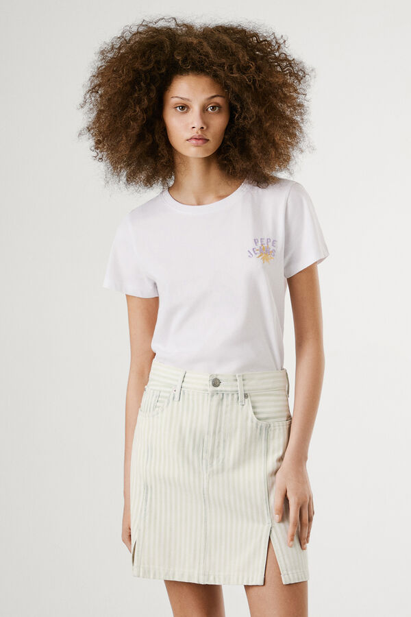 Pepe Jeans short sleeve T-shirt with embroidered logo and back drawing.  white