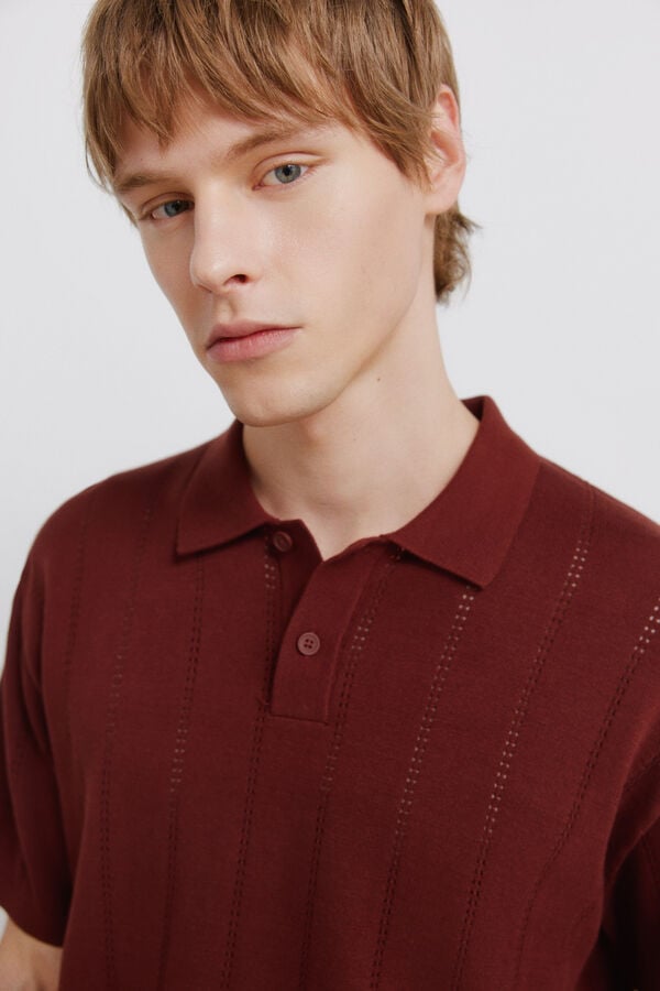 Springfield Openwork detail polo shirt red