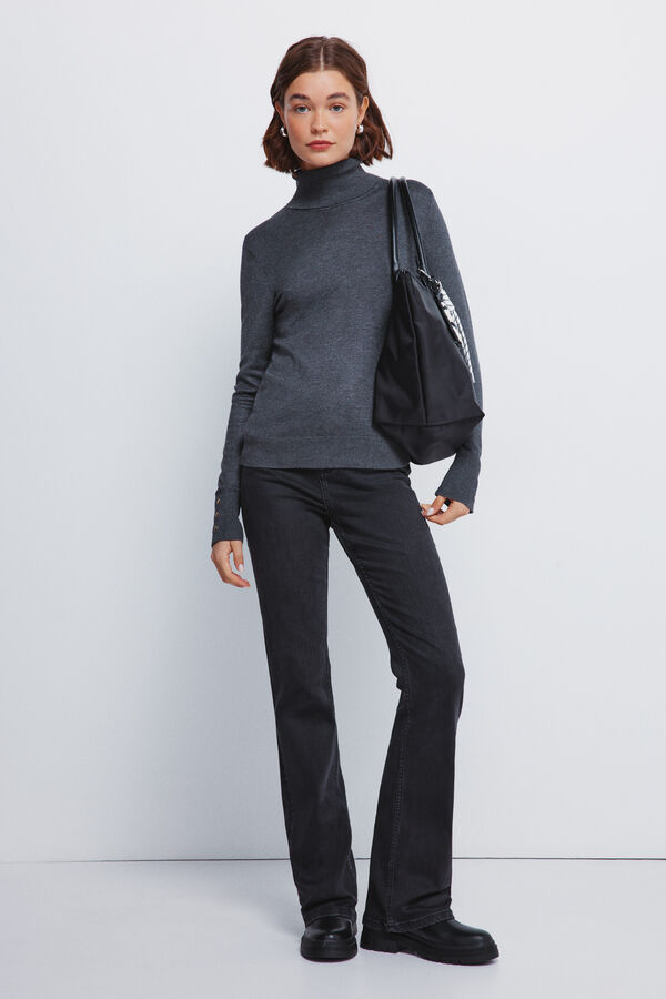 Springfield high neck jumper with buttons and cuffs grey