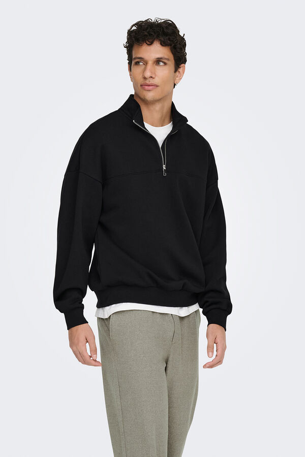 Only & Sons Sweatshirt with zip fastening. black