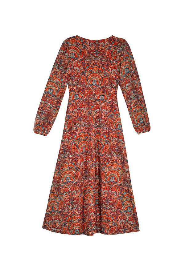 Springfield Long ethnic print dress rust