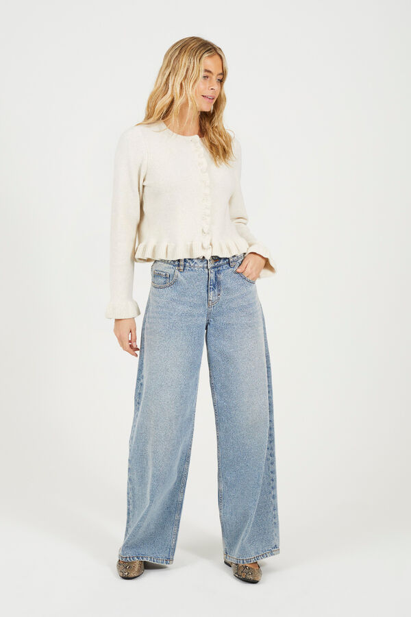 Brave Soul C&aacute;rdigan de punto con volantes marfil