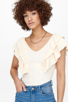 Springfield Short-sleeved top with ruffles white