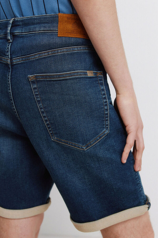 Springfield Dark knit denim Bermuda shorts blue