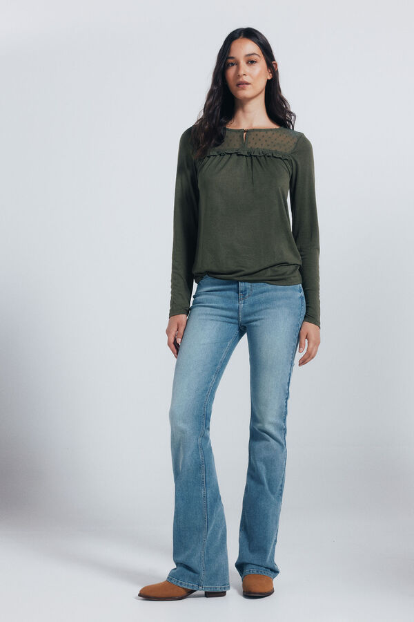 Springfield plumetis ruffle shirt beige