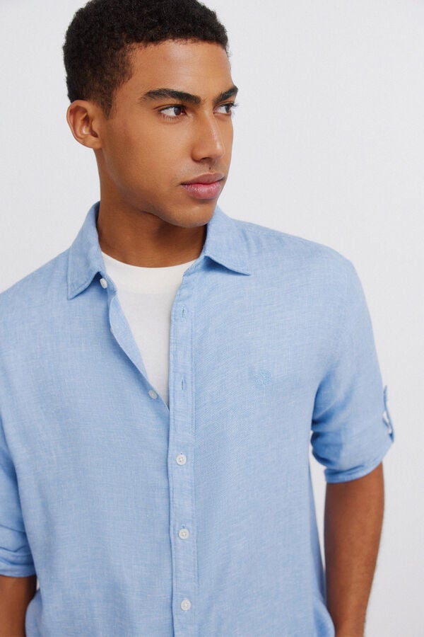 Springfield Linen viscose 3/4 sleeve shirt blue