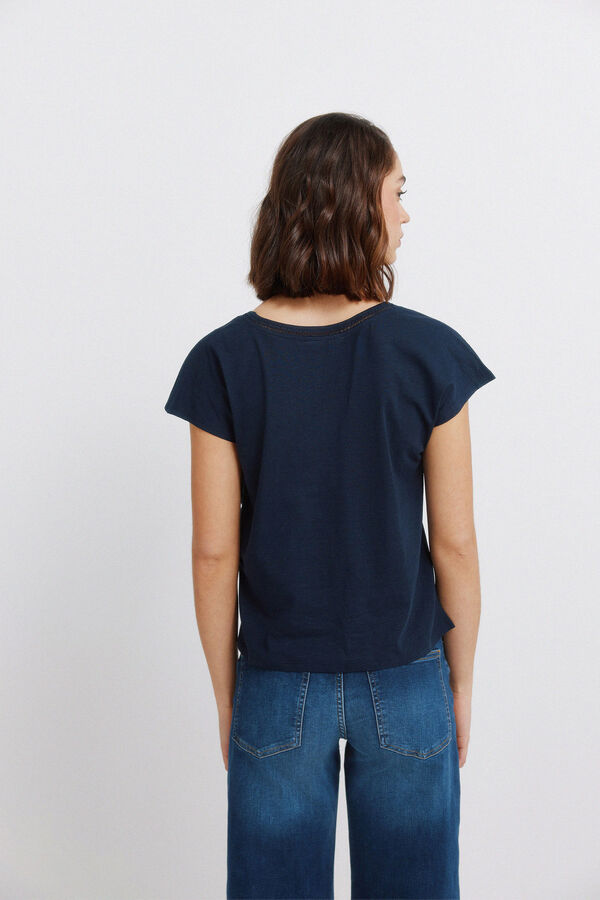 Springfield T-shirt col en V en dentelle bleu