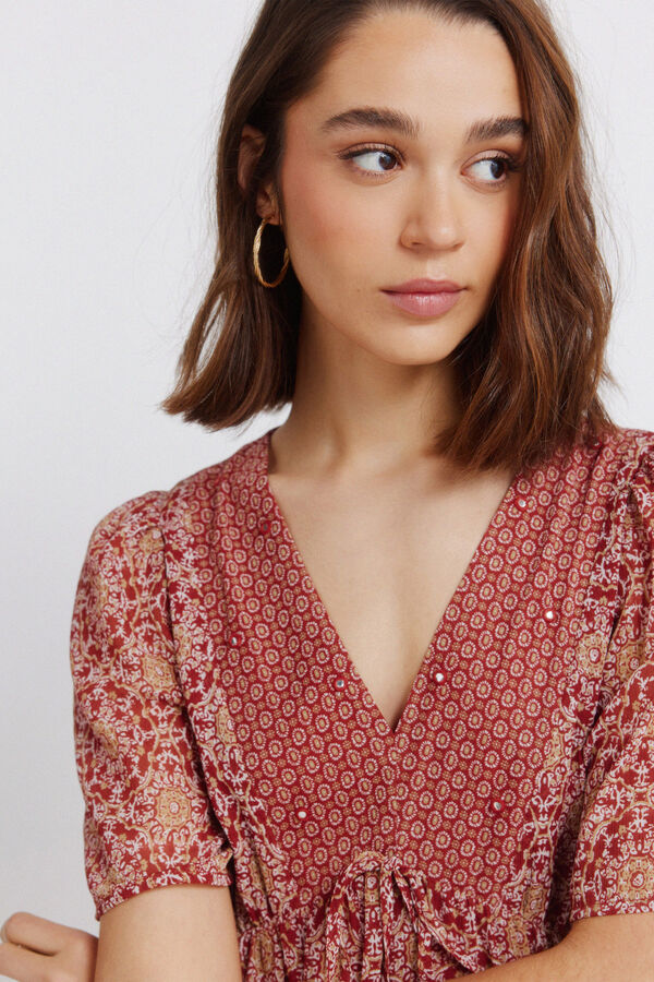 Springfield Border print neckline midi dress red