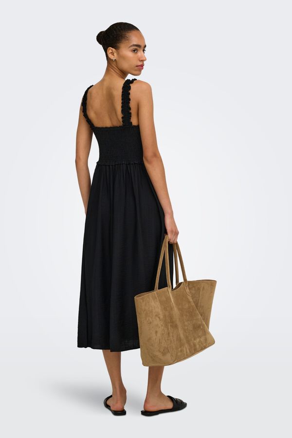Only Vestido comprido em tecido favo de mel preto
