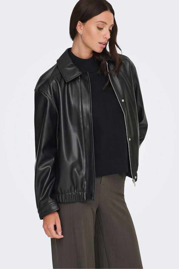 Only Bomber de piel vegana negro