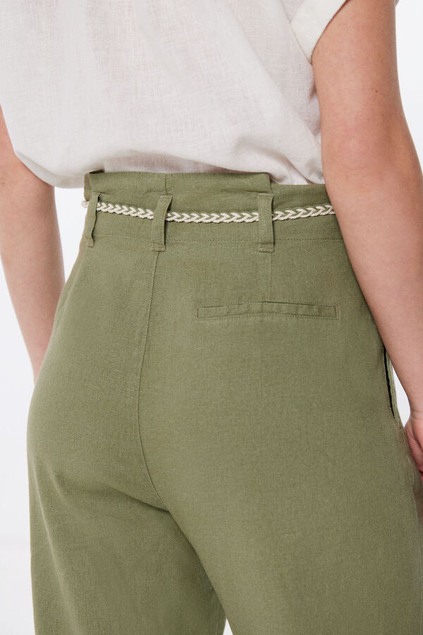 Springfield Pantalon ceinture cordon lin vert