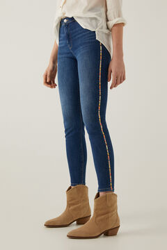 Springfield Jeans Slim Cropped Stickerei Seite blau