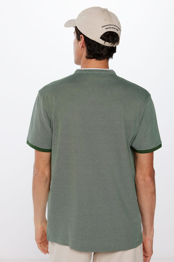 Springfield Polo majica uskog kroja sa kineskom kragnom zelena