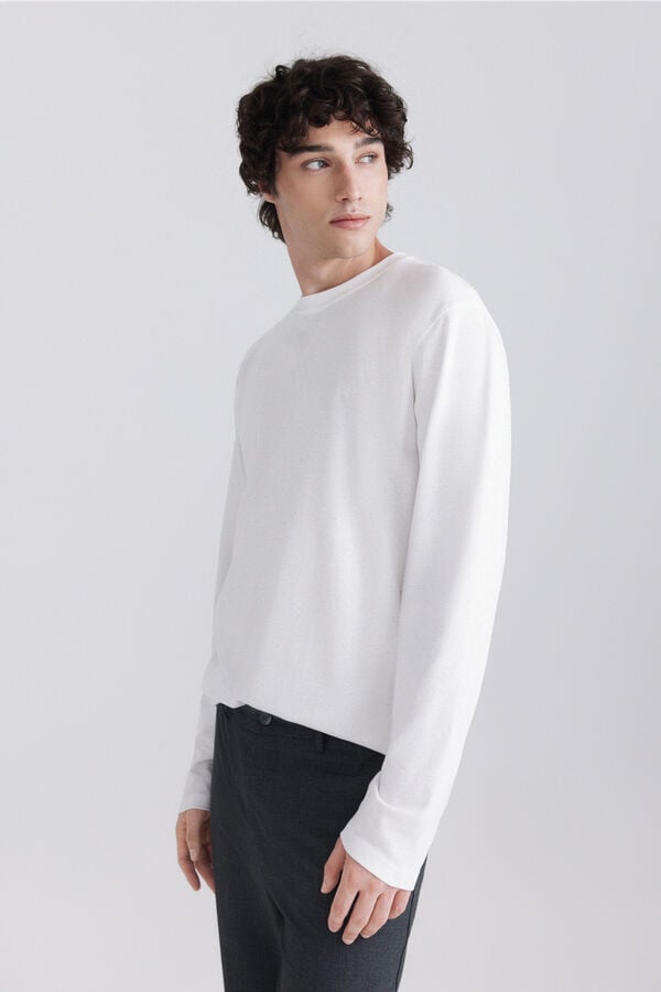 Springfield Ribbed basic long sleeve T-shirt white