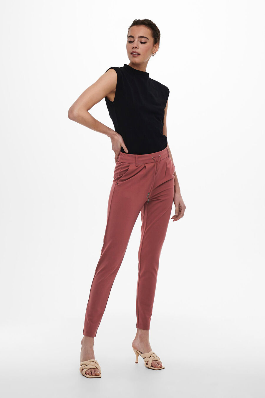 Pantalón largo recto cintura alta elástica